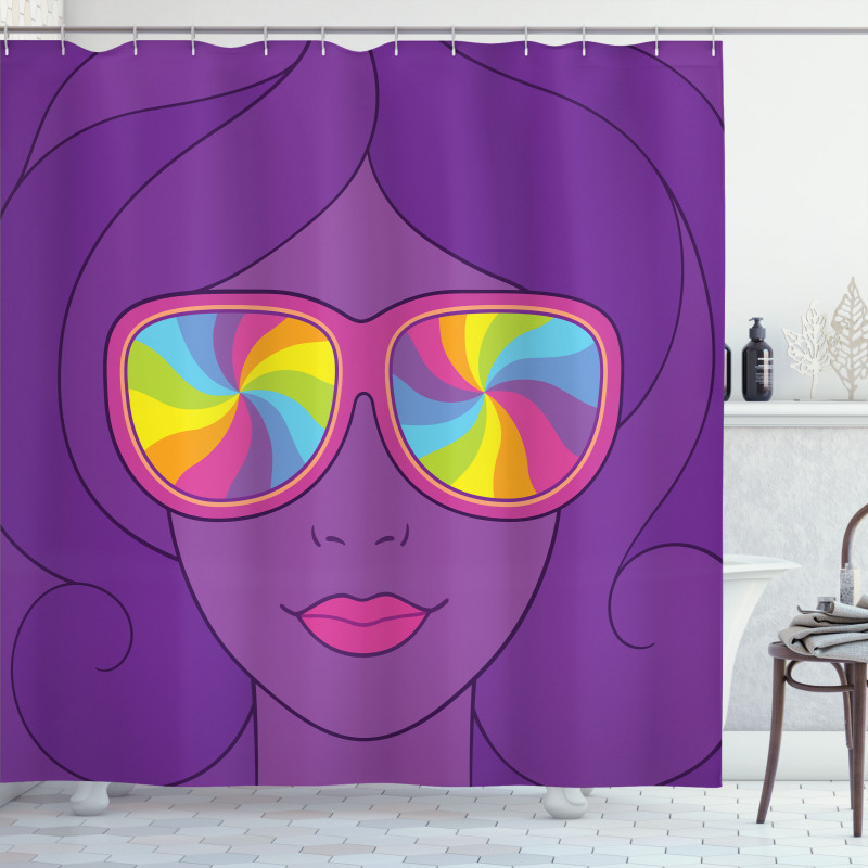 Girl with Rainbow Sunglasses Shower Curtain