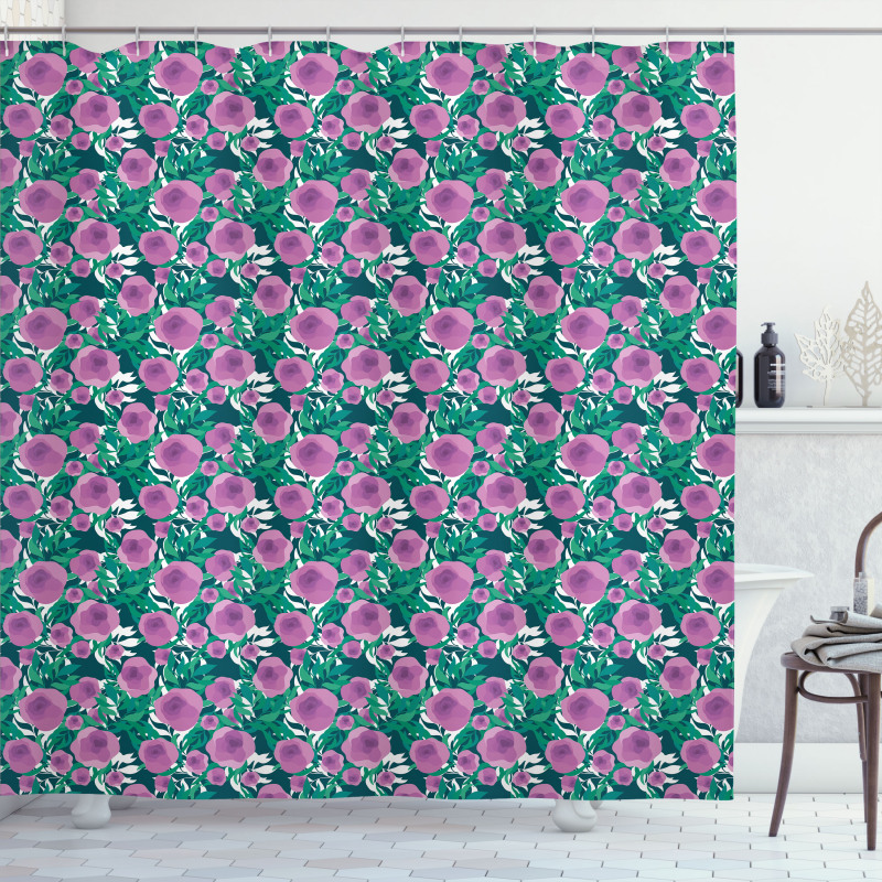 Graphical Flowers and Leaves Shower Curtain