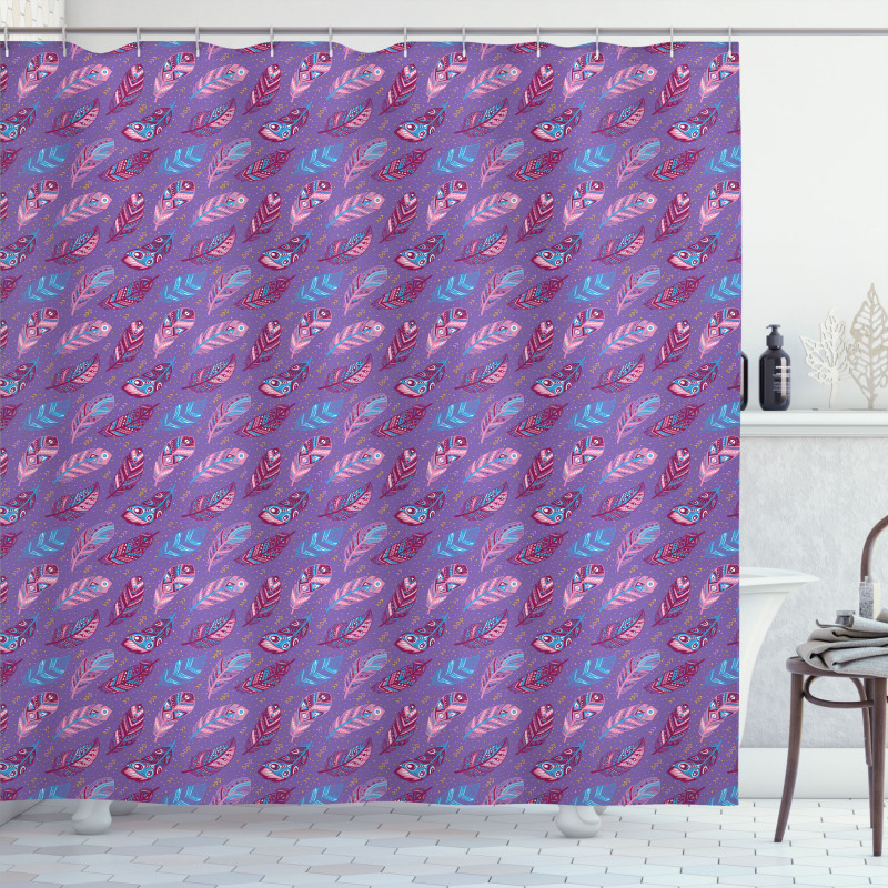 Ornate Feathers Polka Dots Shower Curtain