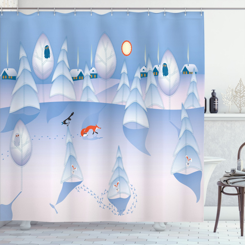 Winter at Woods Animals Shower Curtain