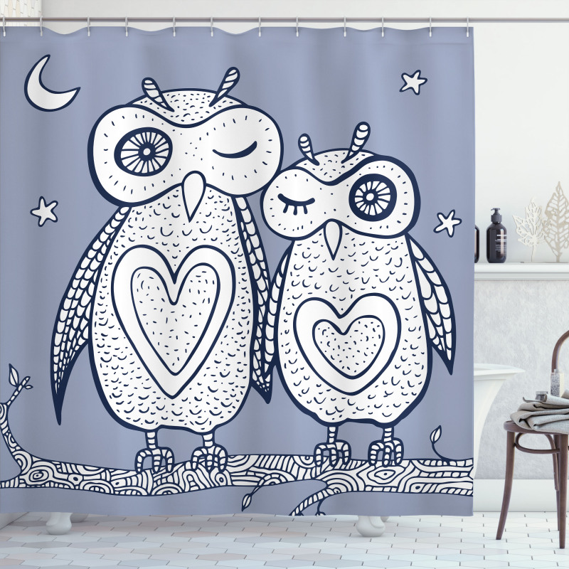 Night Bird Couple Doodle Shower Curtain
