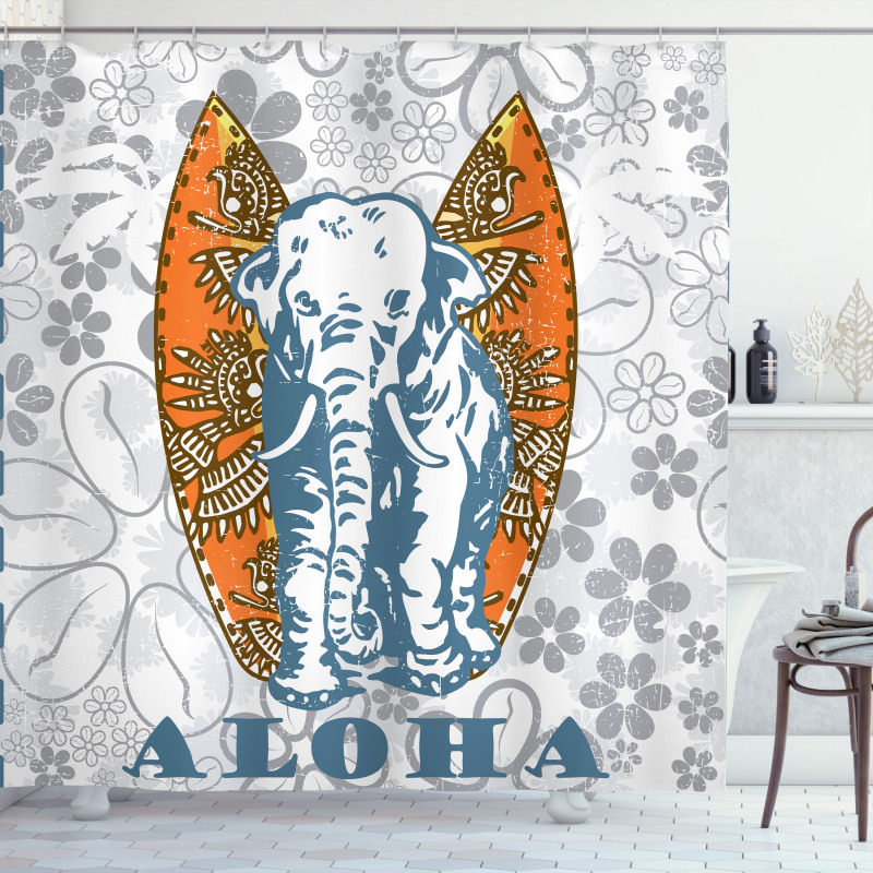 Surfboard and Elephant Shower Curtain