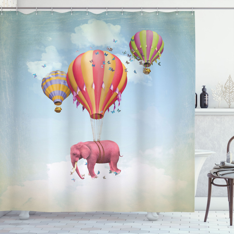 Pink Elephant in Sky Shower Curtain