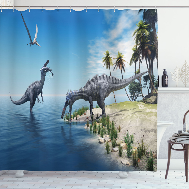 Wild Suchomimus Dinosaur Shower Curtain