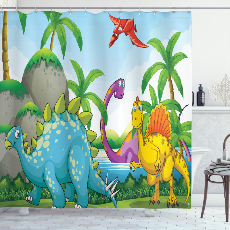 Dinosaurs in the Jungle Shower Curtain