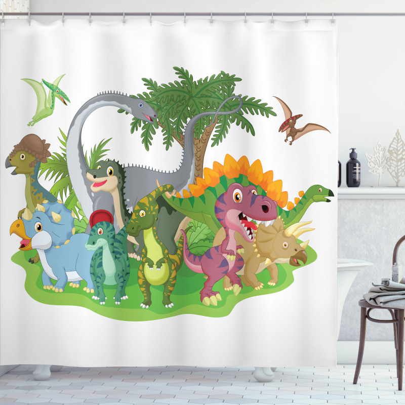 Cartoon Group Dinosaur Shower Curtain