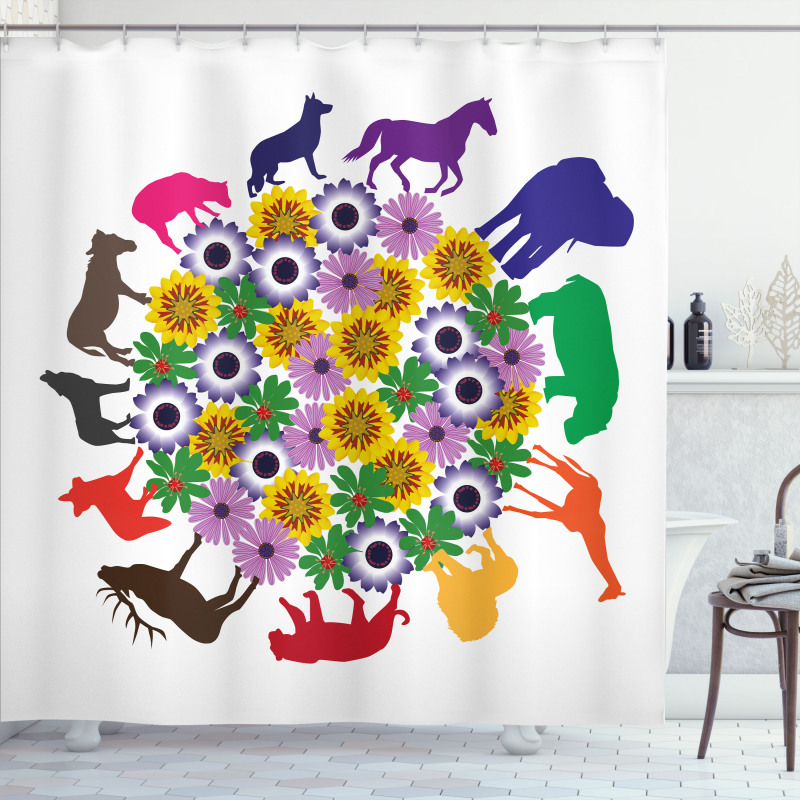 Flowers Wild Animals Shower Curtain