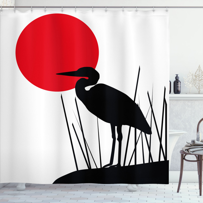 Heron Bird on Japanese Shower Curtain