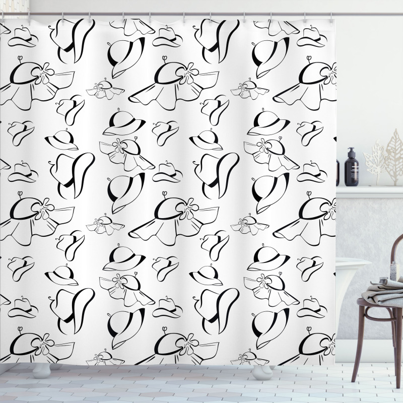 Monochrome French Hats Shower Curtain