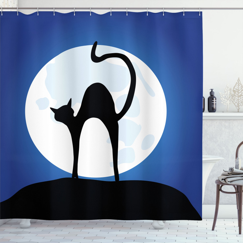 Black Cat Full Moon Sky Shower Curtain