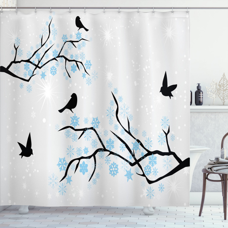 Winter Birds Stars Sky Shower Curtain