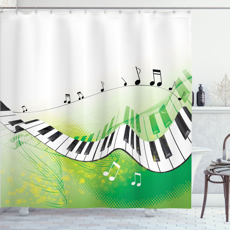 Piano Keys Green Curvy Shower Curtain