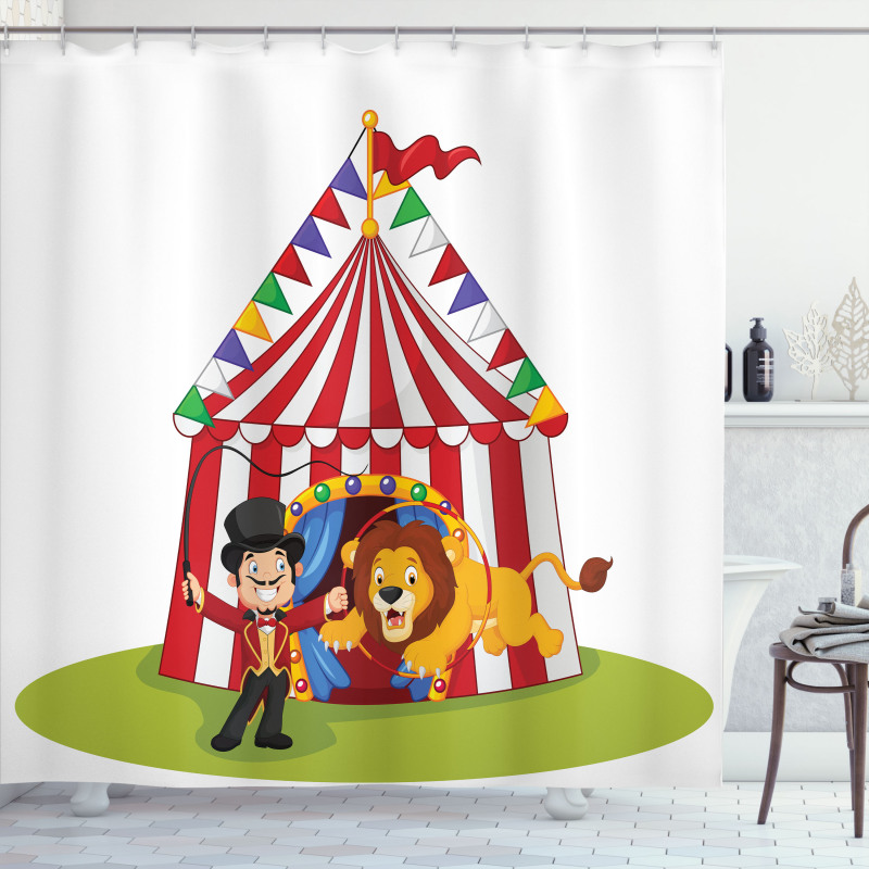 Cartoon Lion Jumping Ring Shower Curtain