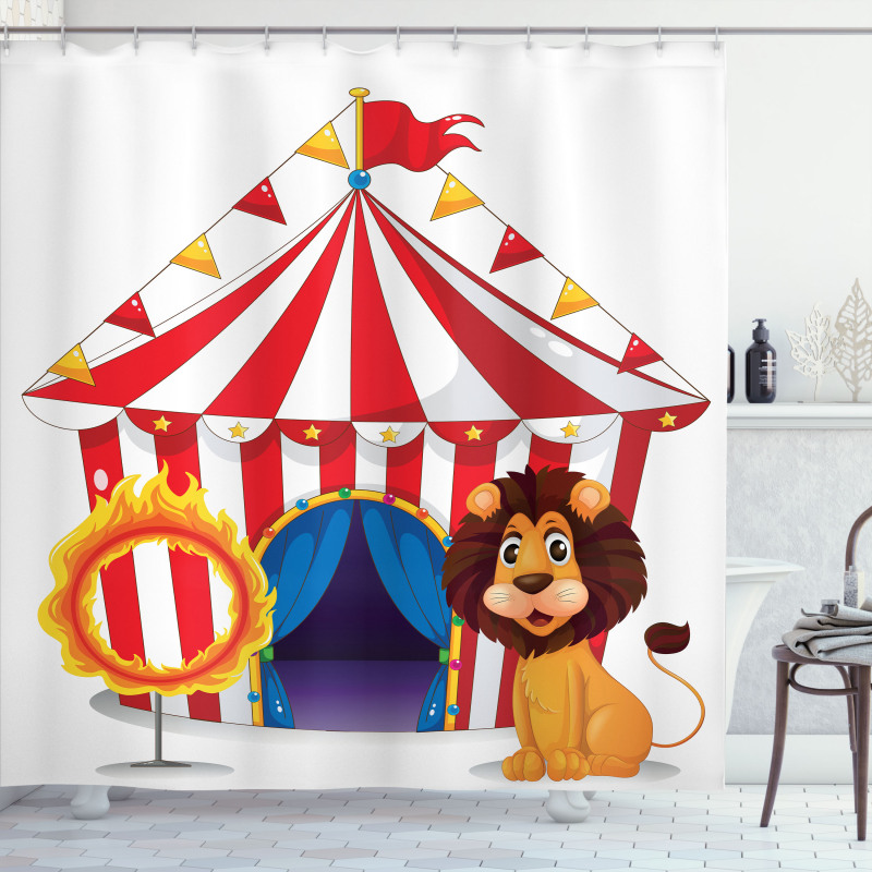 Lion and a Fire Ring Shower Curtain