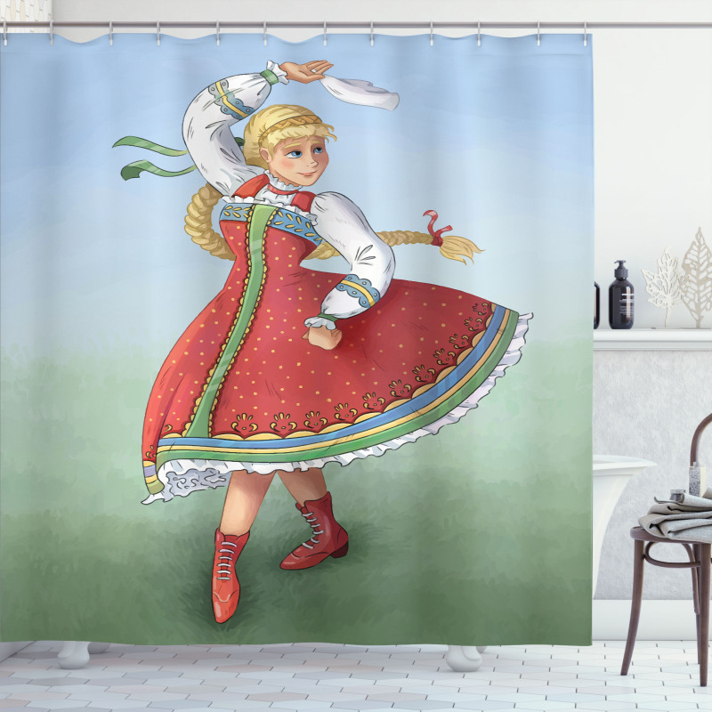 Slavic Girl Dancing Drawing Shower Curtain