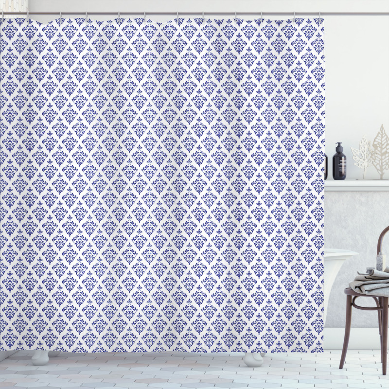 Monochrome Damask Leaves Shower Curtain