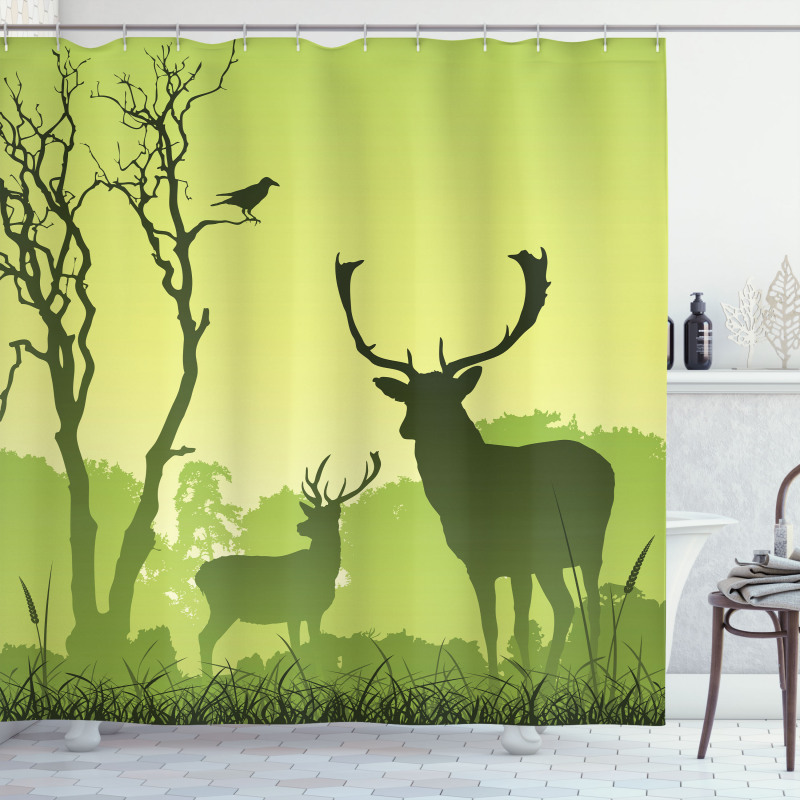 Deer Trees and Crow Bird Shower Curtain