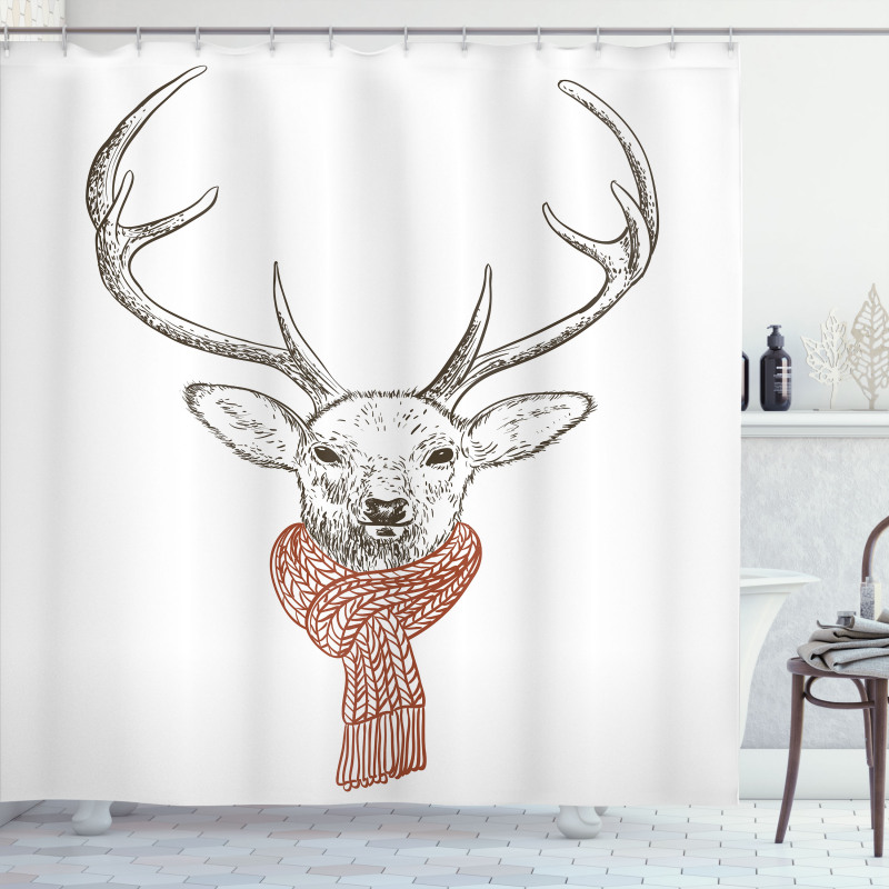 Deer with Scarf Winter Shower Curtain
