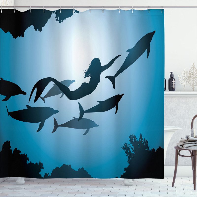 Mermaid and Dolphins Shower Curtain