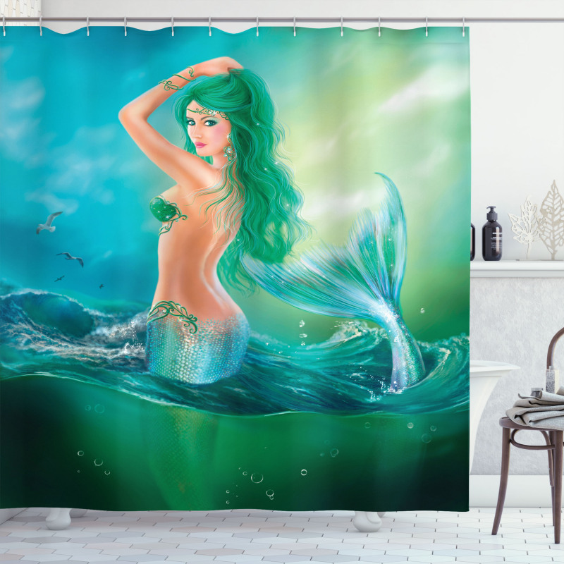 Mermaid Tail Waves Sea Shower Curtain
