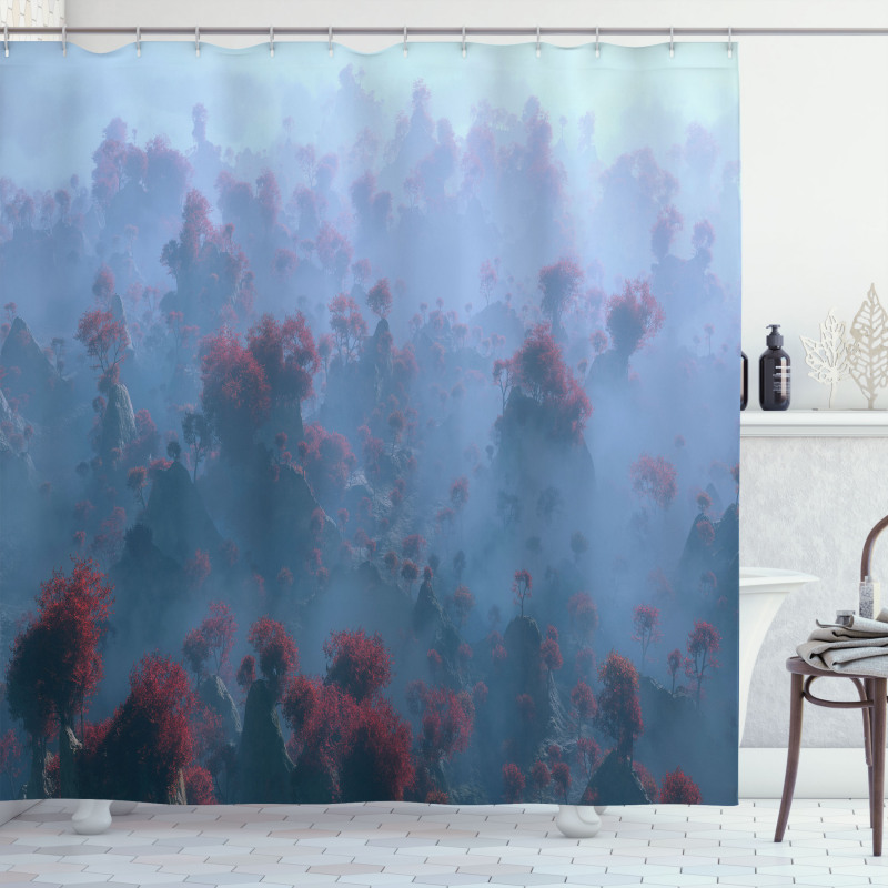 Autumn Trees in Mist Shower Curtain