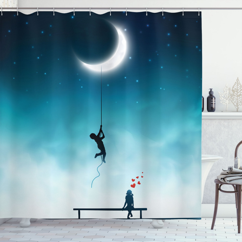 Boy Climbing to the Moon Shower Curtain