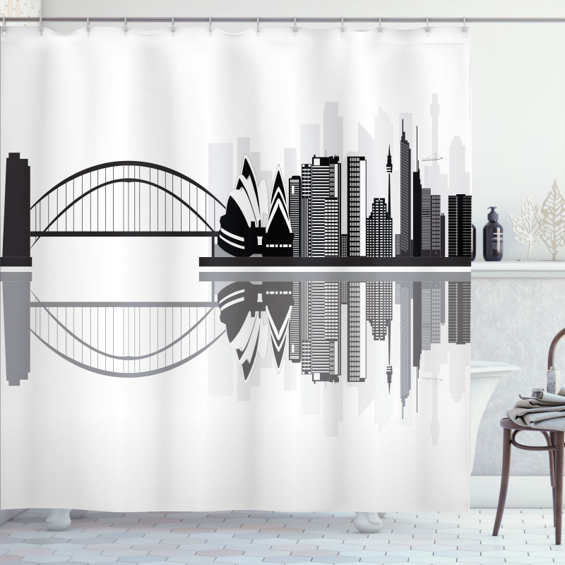 Monochrome Sydney Skyline Shower Curtain