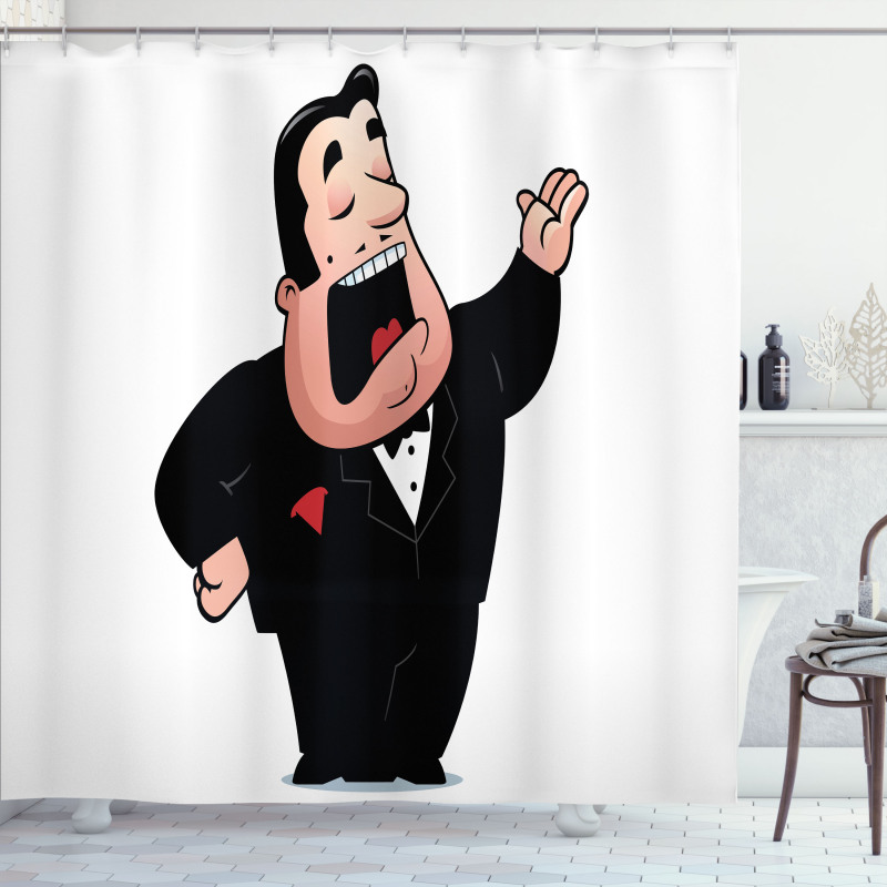 Cartoon Singer Man in Smokin Shower Curtain