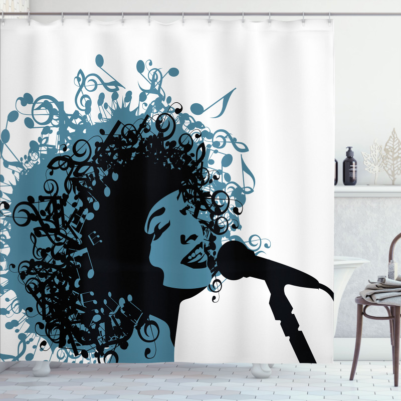 Singer Afro Music Note Hair Shower Curtain