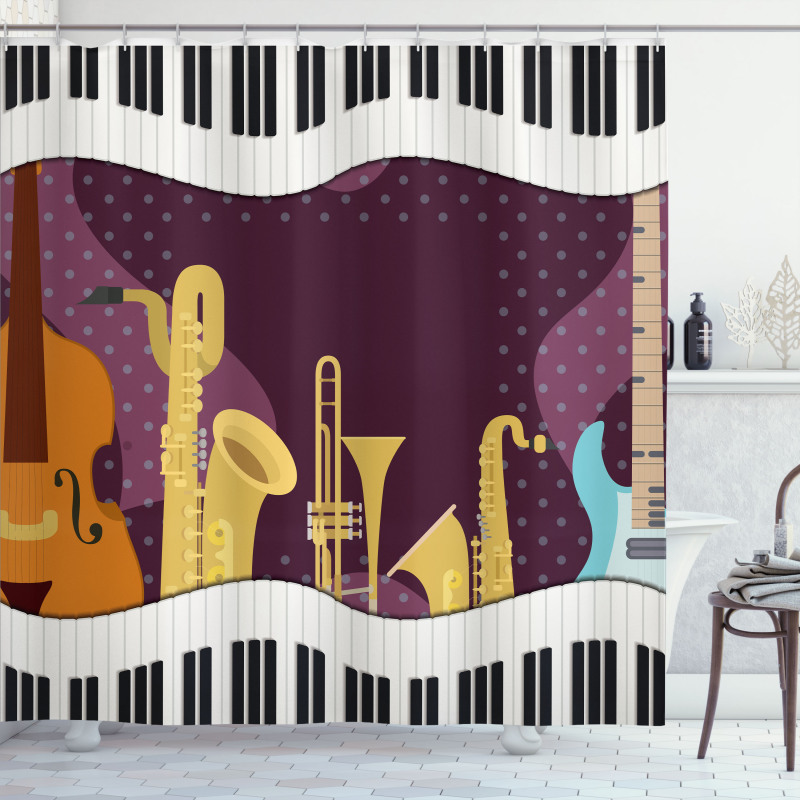 Cartoon Musical Instruments Shower Curtain