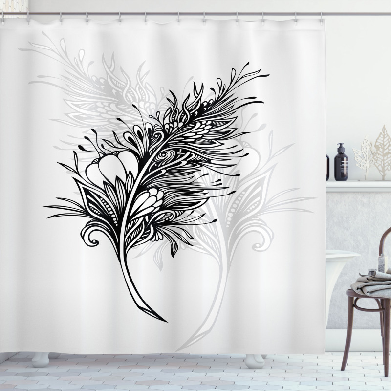 Doodle Style Plumage Boho Shower Curtain