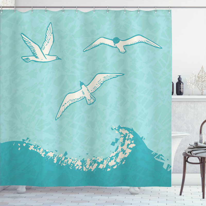 Seagulls Flying over Waves Shower Curtain