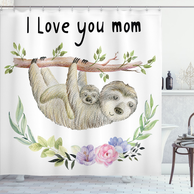 Mom Sloth and Baby Shower Curtain