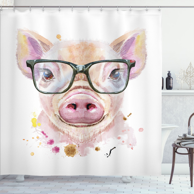 Pig Portrait with Spots Shower Curtain