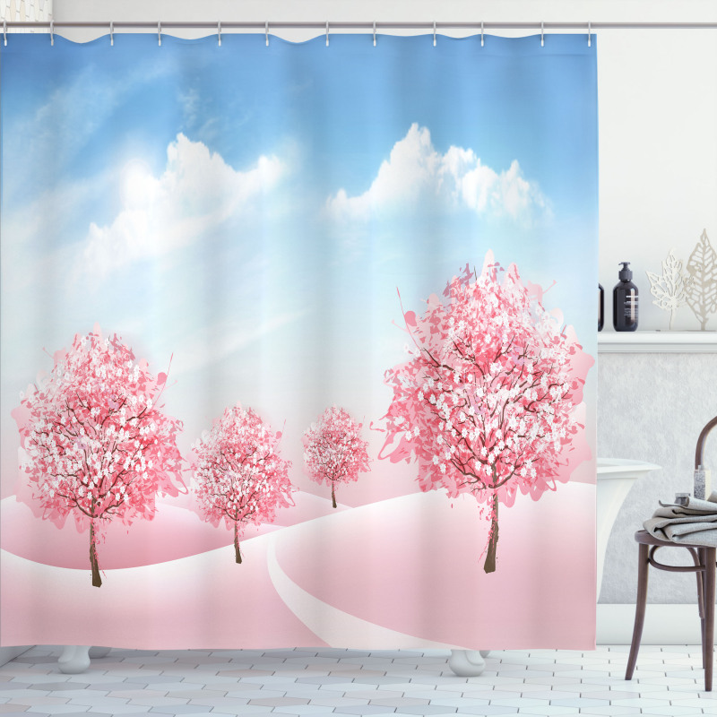 Blooming Sakura Trees Scene Shower Curtain