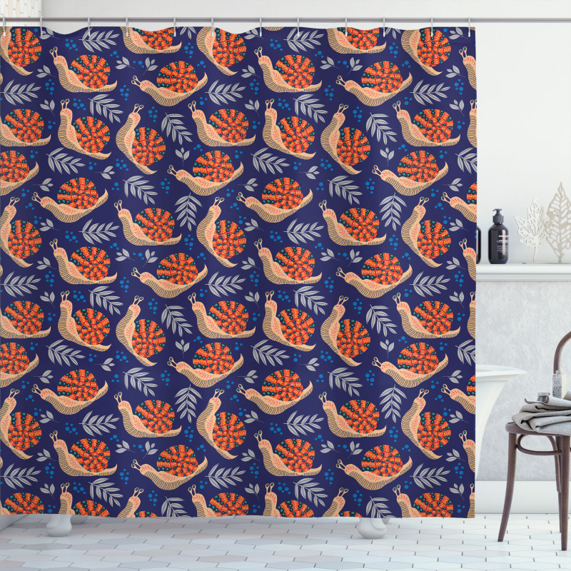 Leaves Polka Dots and Snails Shower Curtain