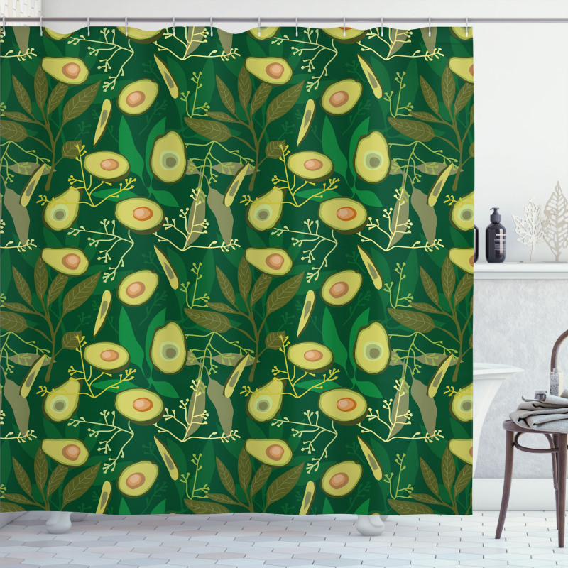 Retro Style Leaves Fruits Shower Curtain