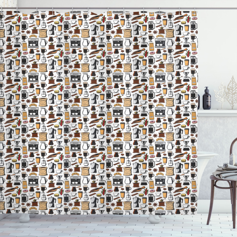 Moka Pot French Press Donut Shower Curtain