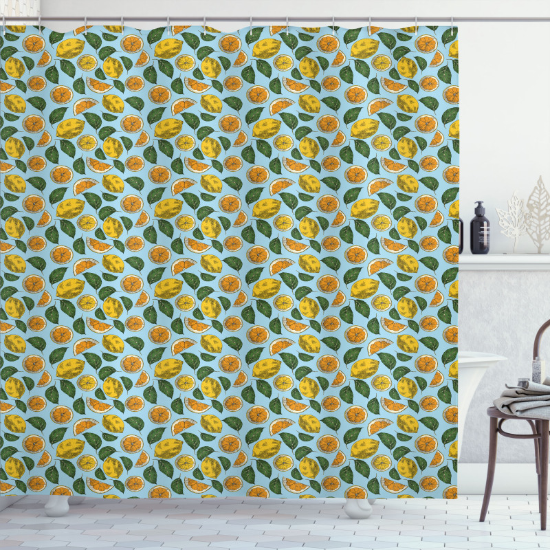 Sour Fruit and Leaves Pattern Shower Curtain