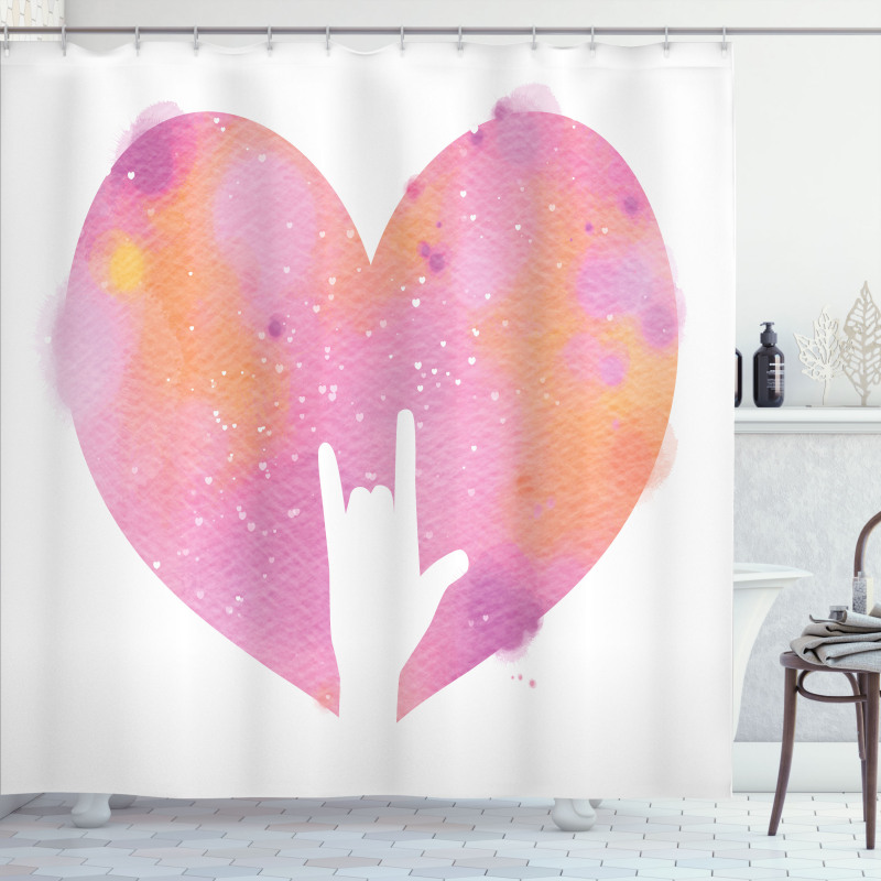 Watercolor Heart Rock Sign Shower Curtain