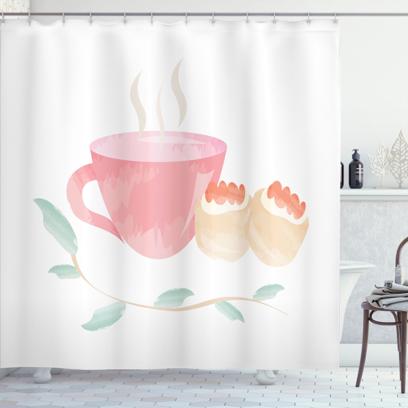 Watercolor Scones Cup Shower Curtain