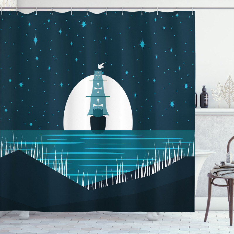 Moonlight on Water Ship Shower Curtain