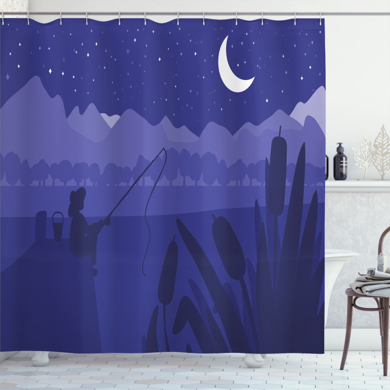 Fisherman Moon River Shower Curtain