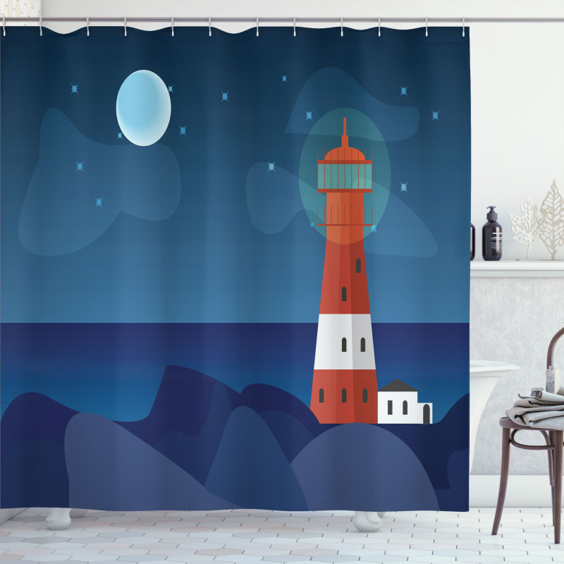 Lighthouse at Night Shower Curtain