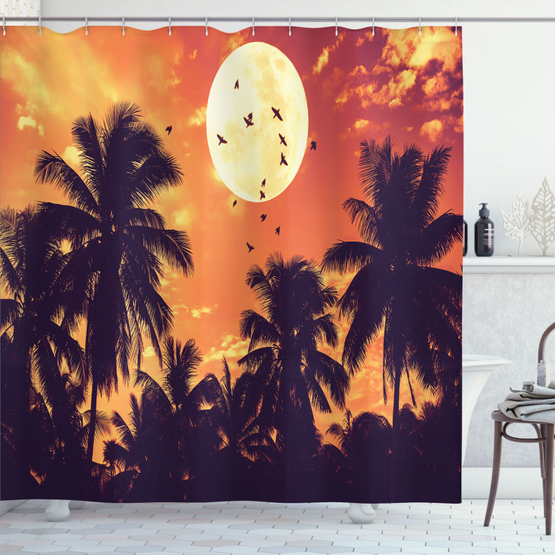 Palms Full Moon Birds Shower Curtain