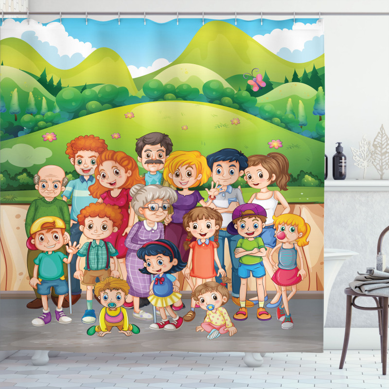 Cartoon Style Family Photo Shower Curtain