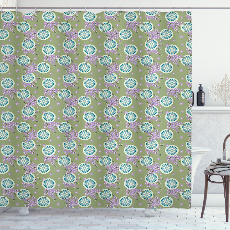 Ornate Round Spring Flower Shower Curtain