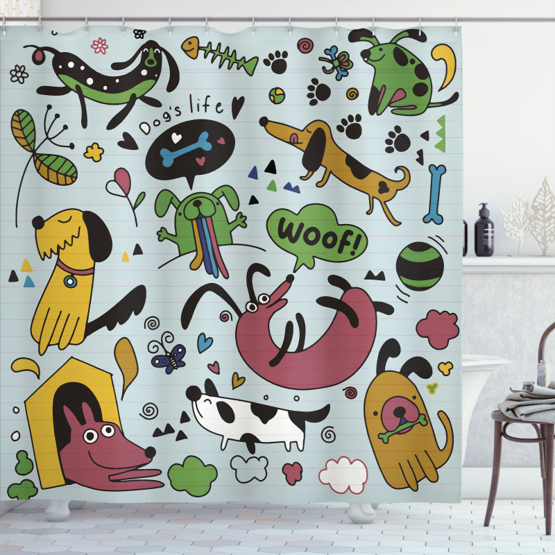 Vivid Playful Dog Pattern Shower Curtain