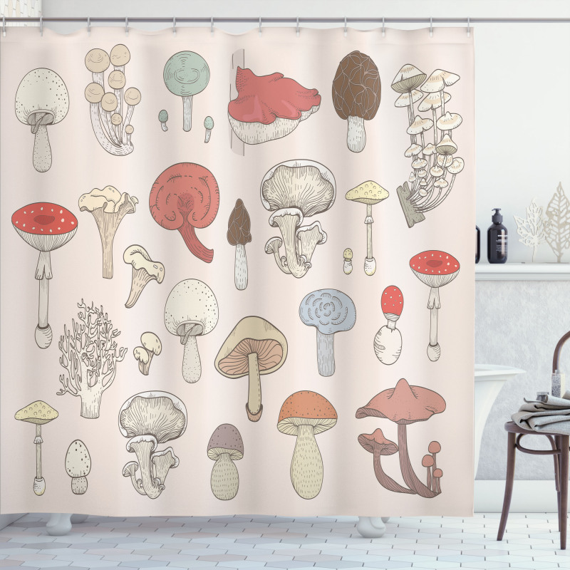 Pastel Various Mushrooms Shower Curtain