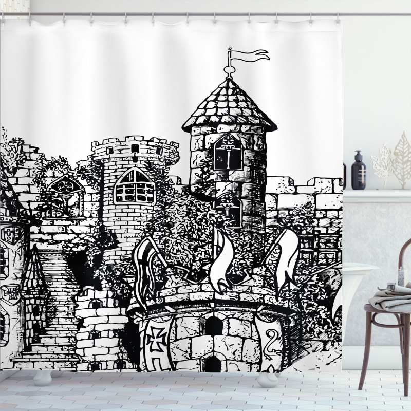 Medieval Fortress Sketch Shower Curtain